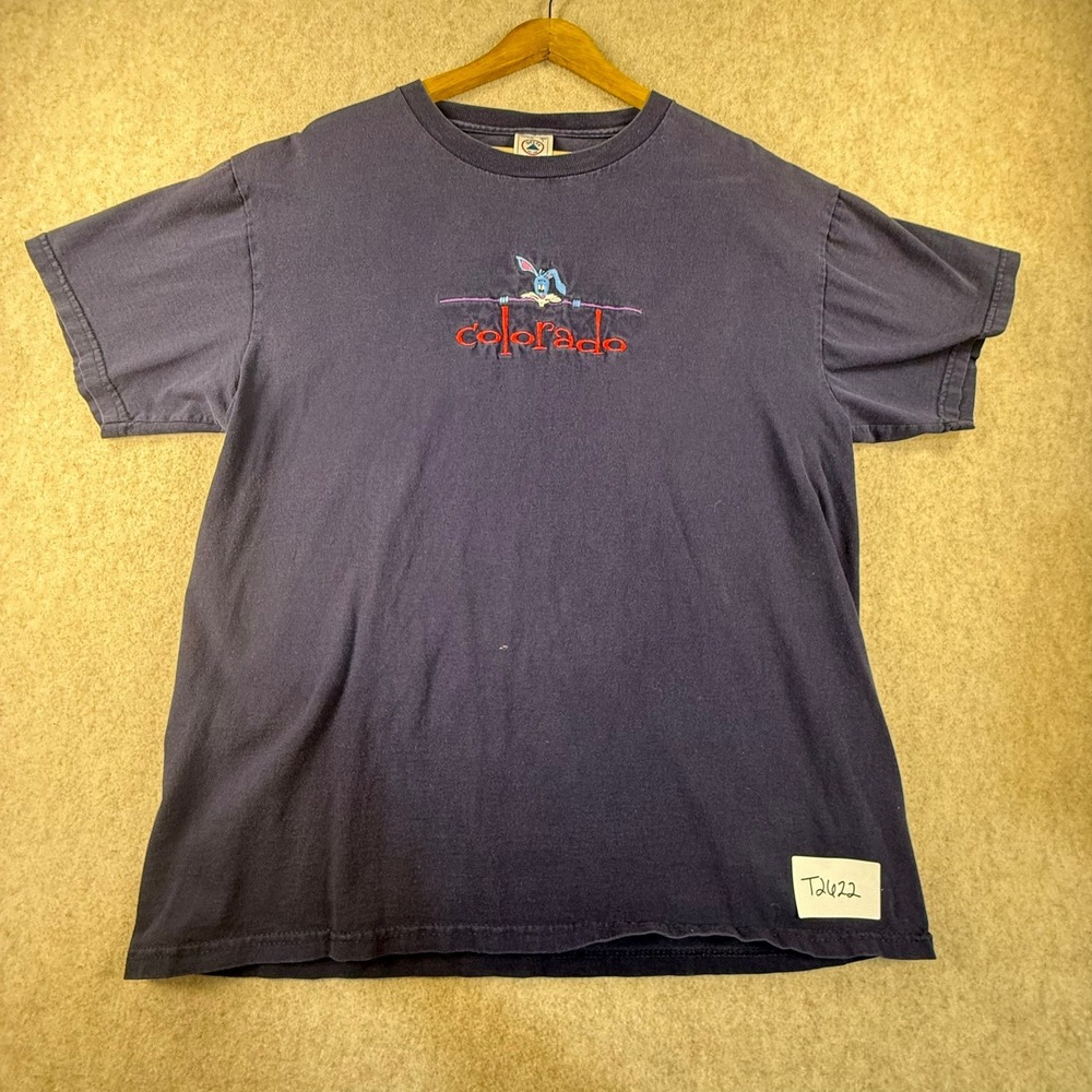 Vintage Delta Pro Weight Colorado Embroidered Rabbit T-Shirt Navy Blue Large